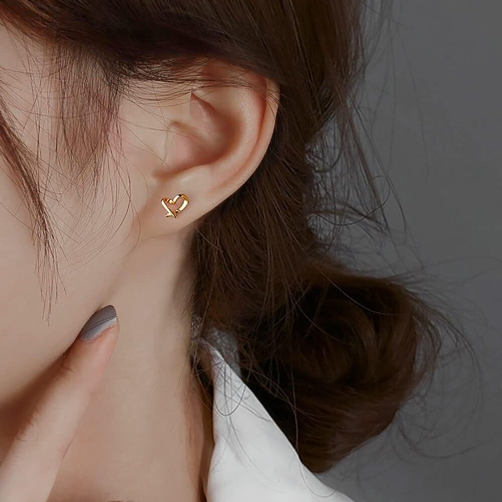 Solid 925 Sterling Silver Tiny Heart Stud Earring… - image 2